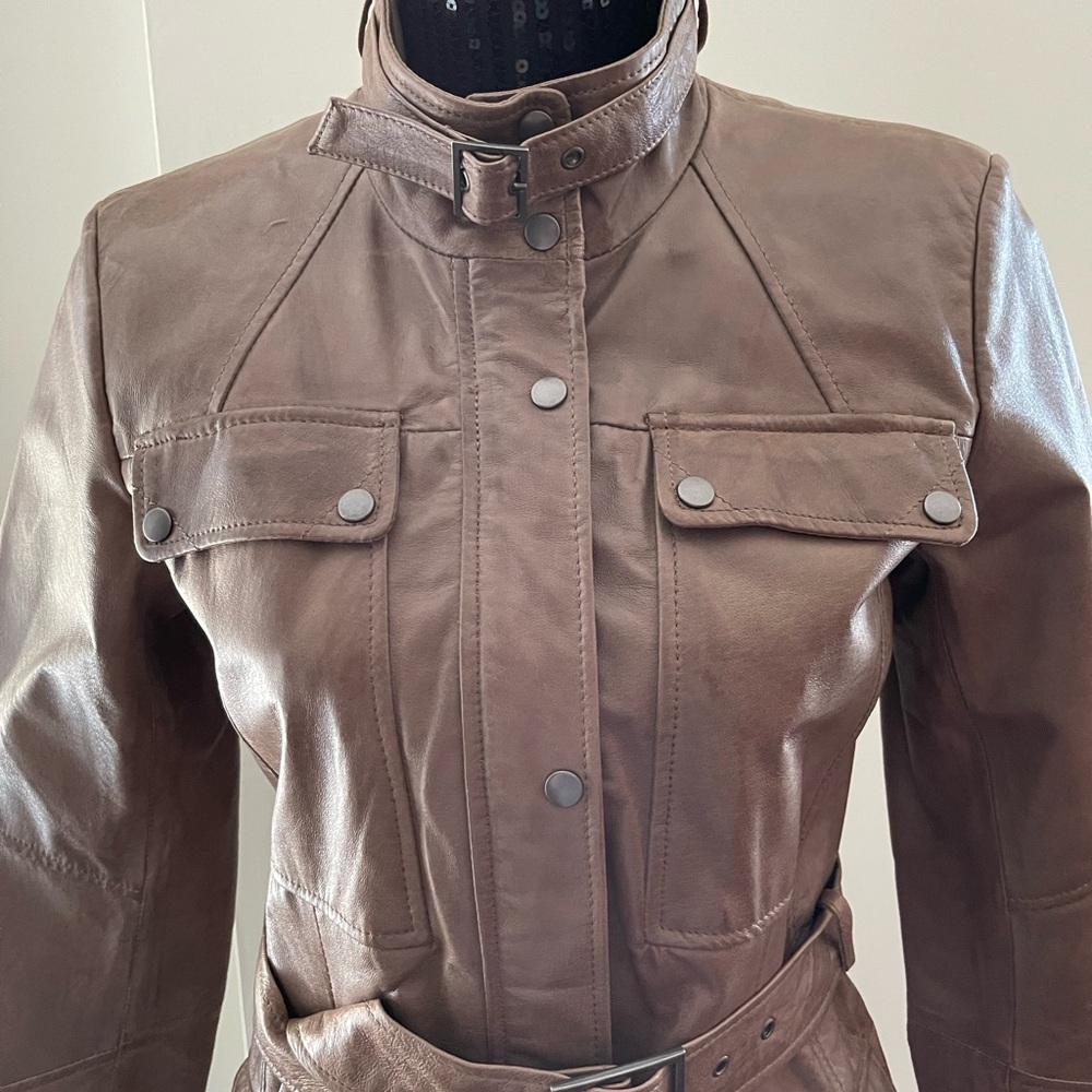Danier Brown Utility Leather Jacket Size XS - Picture 2 of 16